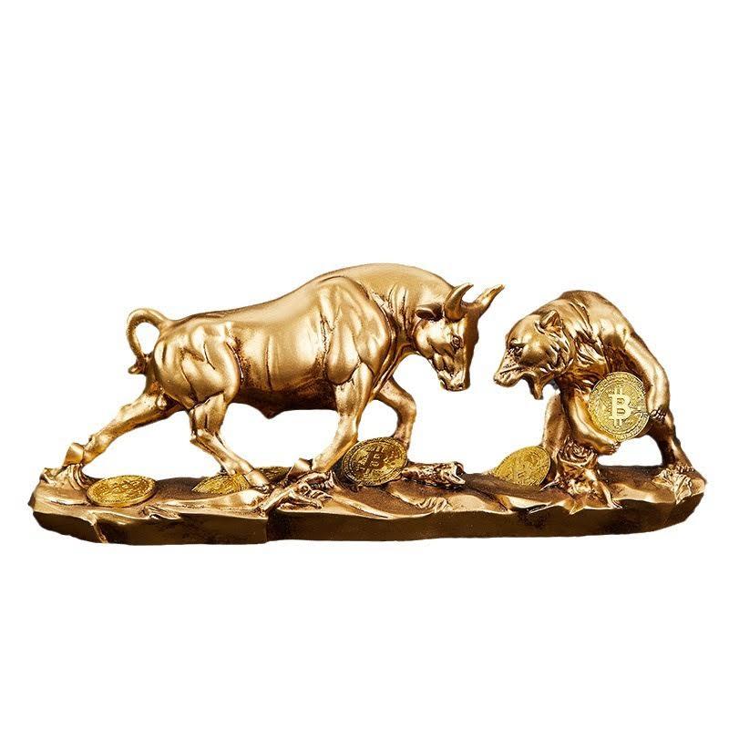 Large Golden Stock Market Bull And Bear
