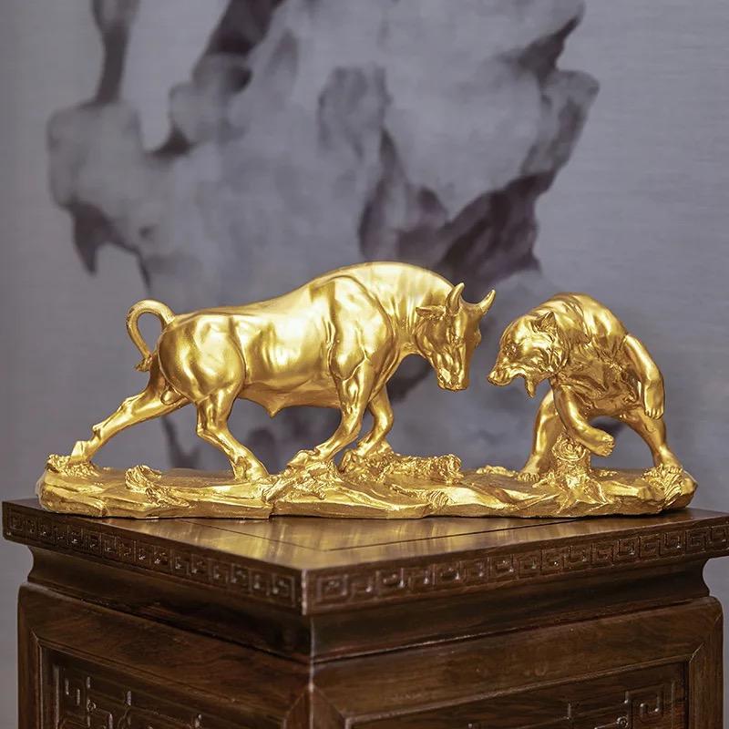 Small Golden Stock Market Bull & Bear