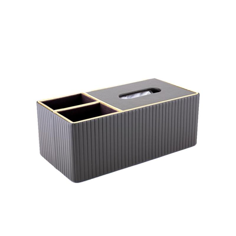 Premium Leather Tissue Box Holder With Pen & Remote Stand