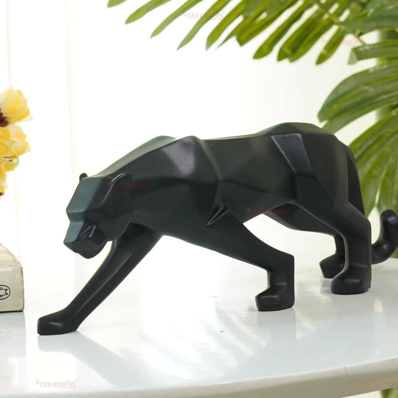Modern Geometrical Black Panther Jaguar Sculpture Showpiece